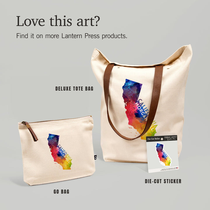 Morgan Hill, California, State Abstract, Watercolor, Contour, Vinyl Sticker Sticker Lantern Press 