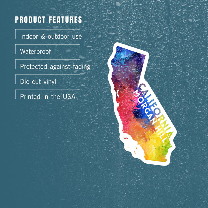 Morgan Hill, California, State Abstract, Watercolor, Contour, Vinyl Sticker Sticker Lantern Press 