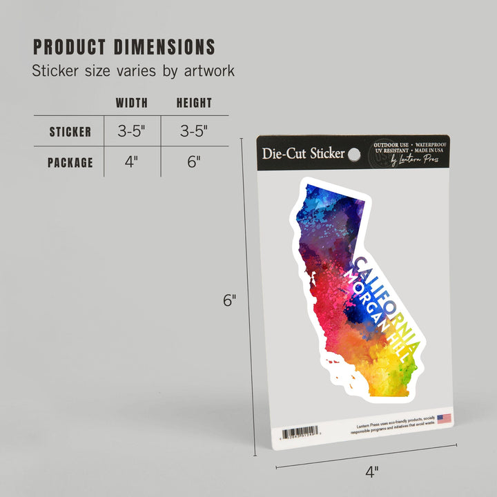 Morgan Hill, California, State Abstract, Watercolor, Contour, Vinyl Sticker Sticker Lantern Press 