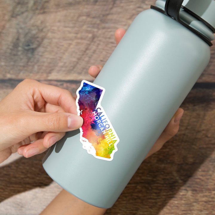 Morgan Hill, California, State Abstract, Watercolor, Contour, Vinyl Sticker Sticker Lantern Press 