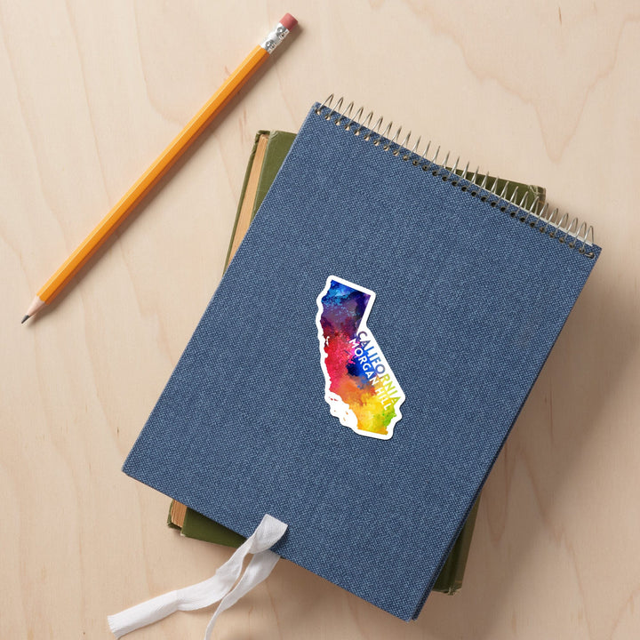 Morgan Hill, California, State Abstract, Watercolor, Contour, Vinyl Sticker Sticker Lantern Press 