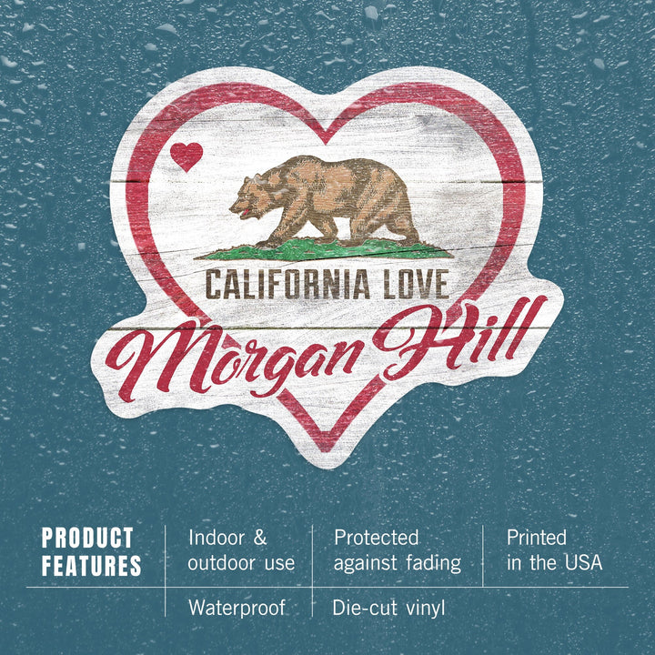 Morgan Hill, California, State Bear with Heart, Contour, Vinyl Sticker Sticker Lantern Press 