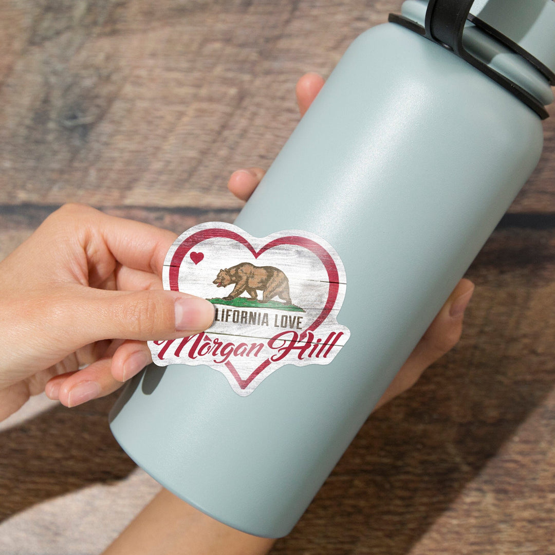 Morgan Hill, California, State Bear with Heart, Contour, Vinyl Sticker Sticker Lantern Press 