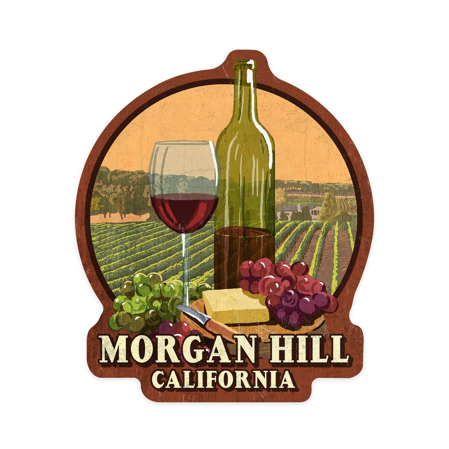Morgan Hill, California, Wine Tasting Vintage Sign, Contour, Vinyl Sticker Sticker Lantern Press 