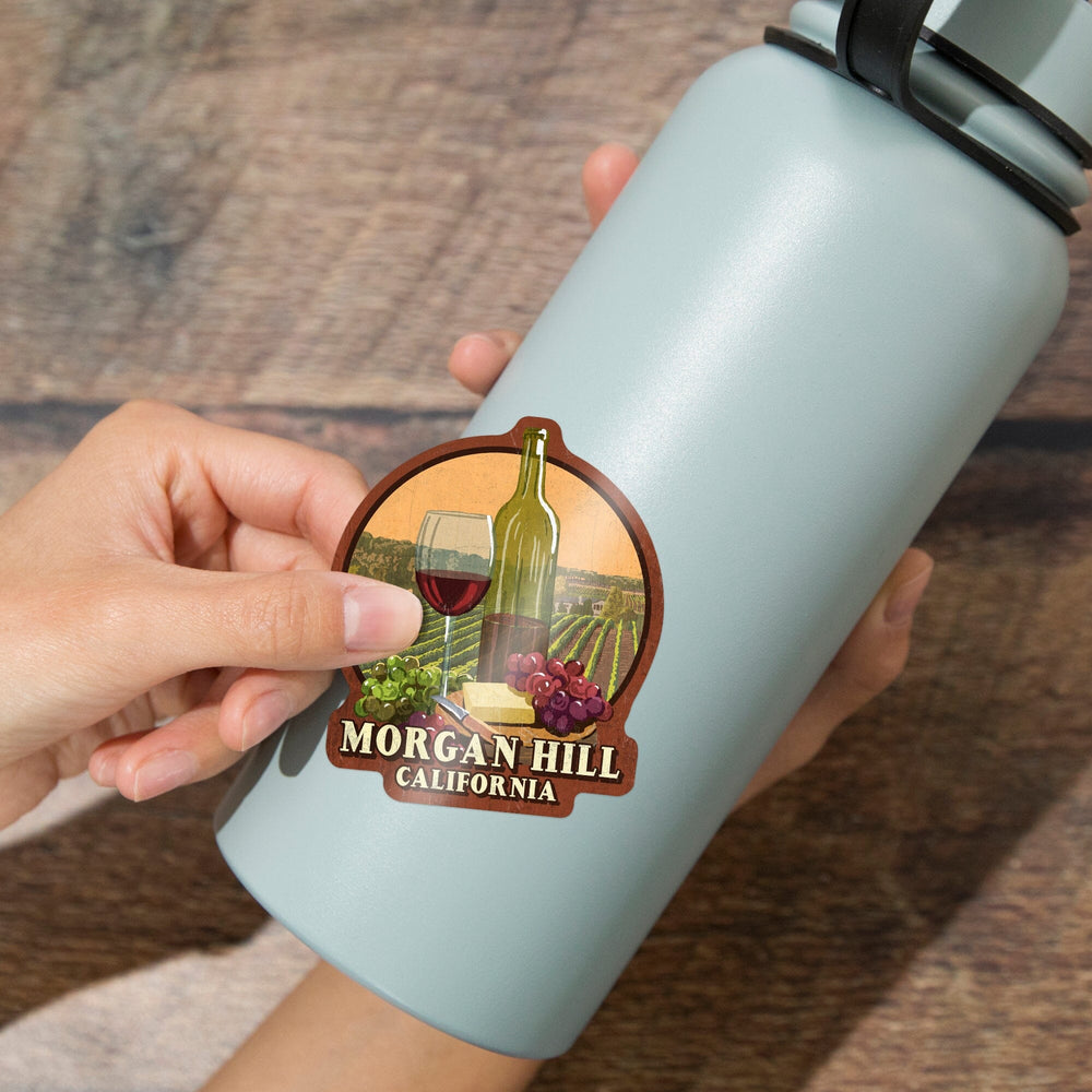 Morgan Hill, California, Wine Tasting Vintage Sign, Contour, Vinyl Sticker Sticker Lantern Press 