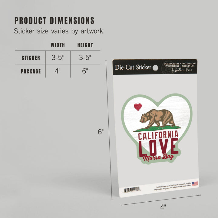 Morro Bay, California, CA Flag, Bear with Heart, Contour, Vinyl Sticker Sticker Lantern Press 