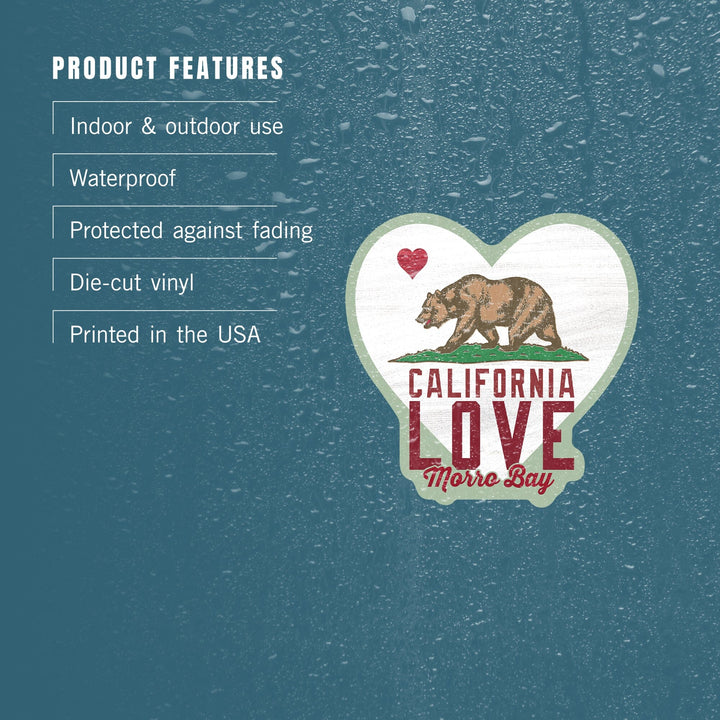 Morro Bay, California, CA Flag, Bear with Heart, Contour, Vinyl Sticker Sticker Lantern Press 