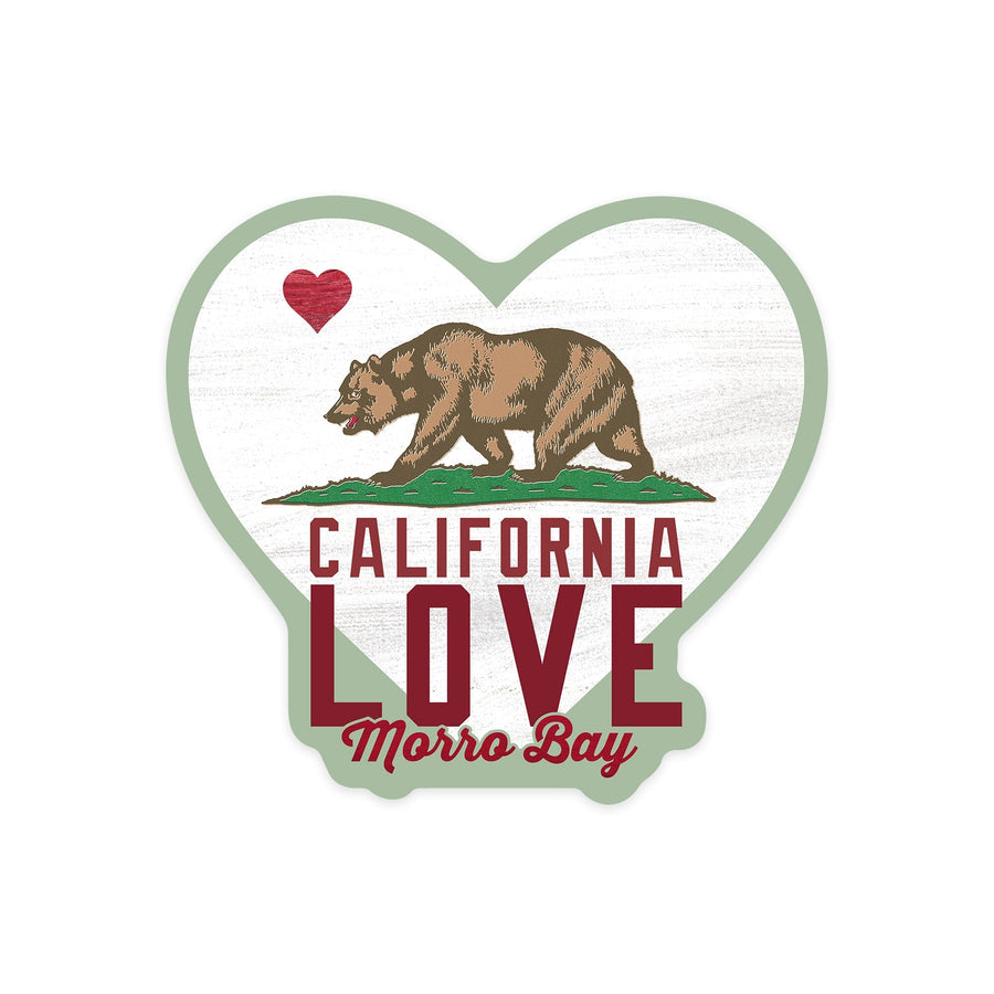 Morro Bay, California, CA Flag, Bear with Heart, Contour, Vinyl Sticker Sticker Lantern Press 