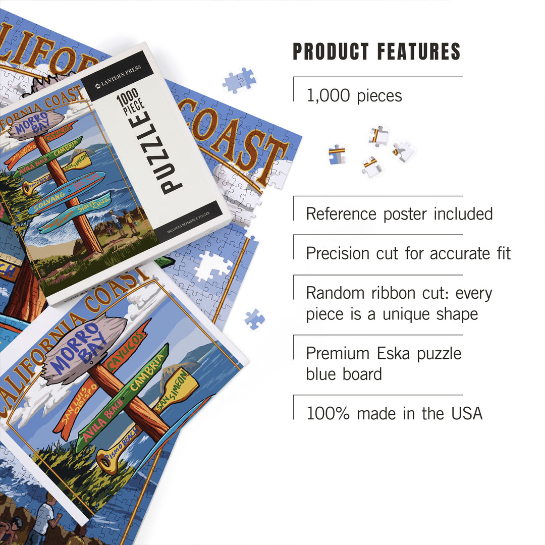 Morro Bay, California, Destinations Sign, Jigsaw Puzzle Puzzle Lantern Press 