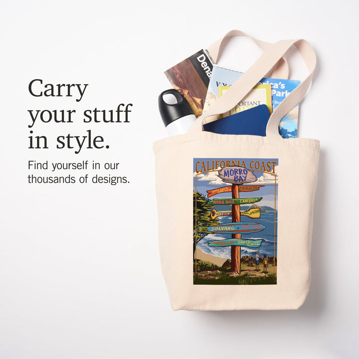 Morro Bay, California, Destinations Sign, Tote Bag Totes Lantern Press 