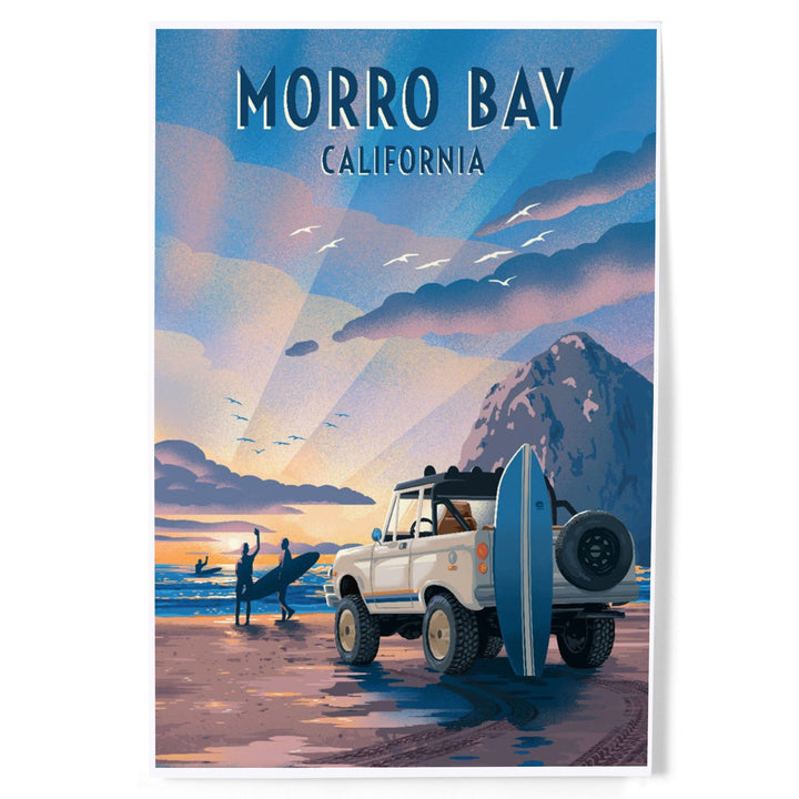 Morro Bay, California, Lithograph, Surfers on Beach, Art & Giclee Prints Art Lantern Press 