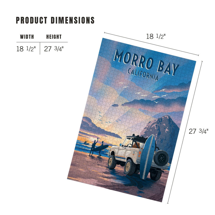 Morro Bay, California, Lithograph, Surfers on Beach, Jigsaw Puzzle Puzzle Lantern Press 