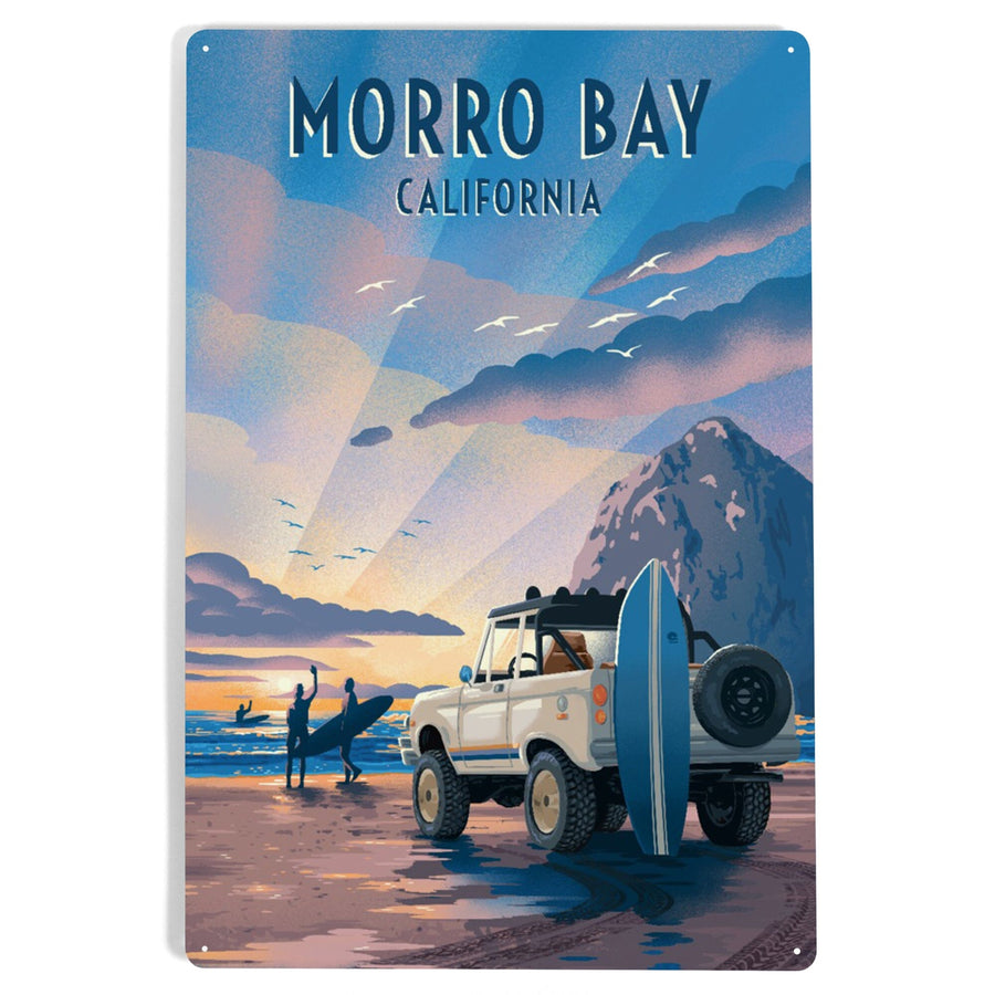 Morro Bay, California, Lithograph, Surfers on Beach, Metal Signs Metal Lantern Press 