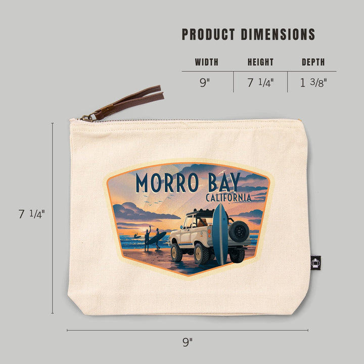 Morro Bay, California, Lithograph, Surfers on Beach,, Organic Cotton Zipper Pouch, Go Bag Totes Lantern Press 