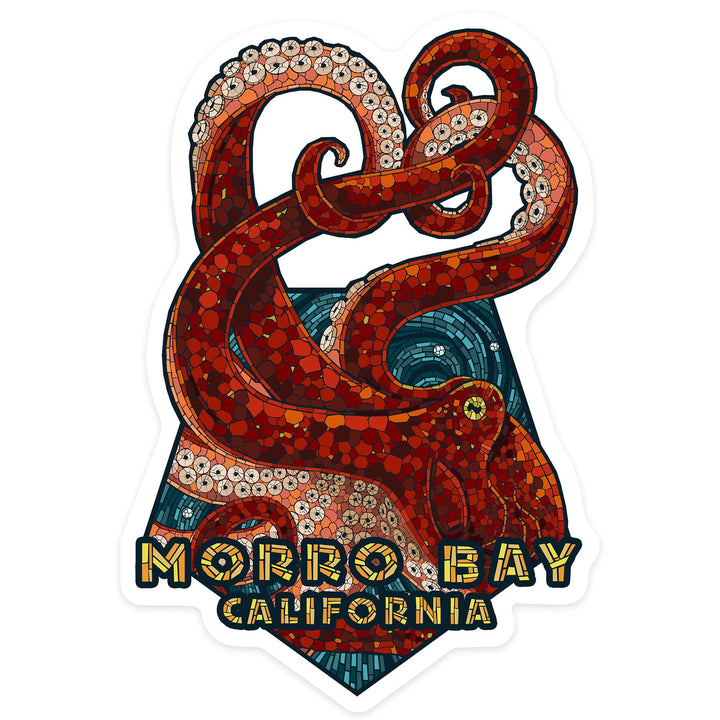 Morro Bay, California, Mosaic Octopus, Contour, Vinyl Sticker Sticker Lantern Press 