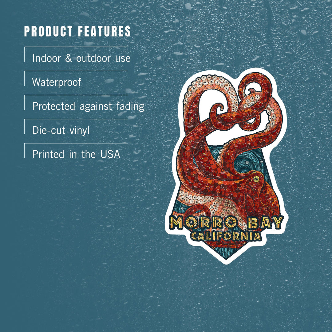 Morro Bay, California, Mosaic Octopus, Contour, Vinyl Sticker Sticker Lantern Press 