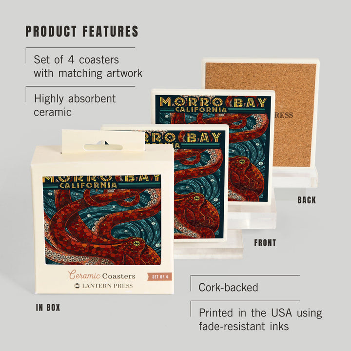 Morro Bay, California, Octopus Mosaic, Coasters Coasters Lantern Press 