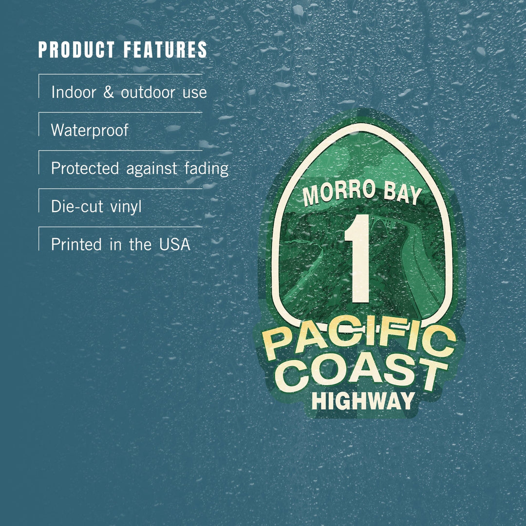 Morro Bay, California, Pacific Coast Highway Sign, Contour, Vinyl Sticker Sticker Lantern Press 