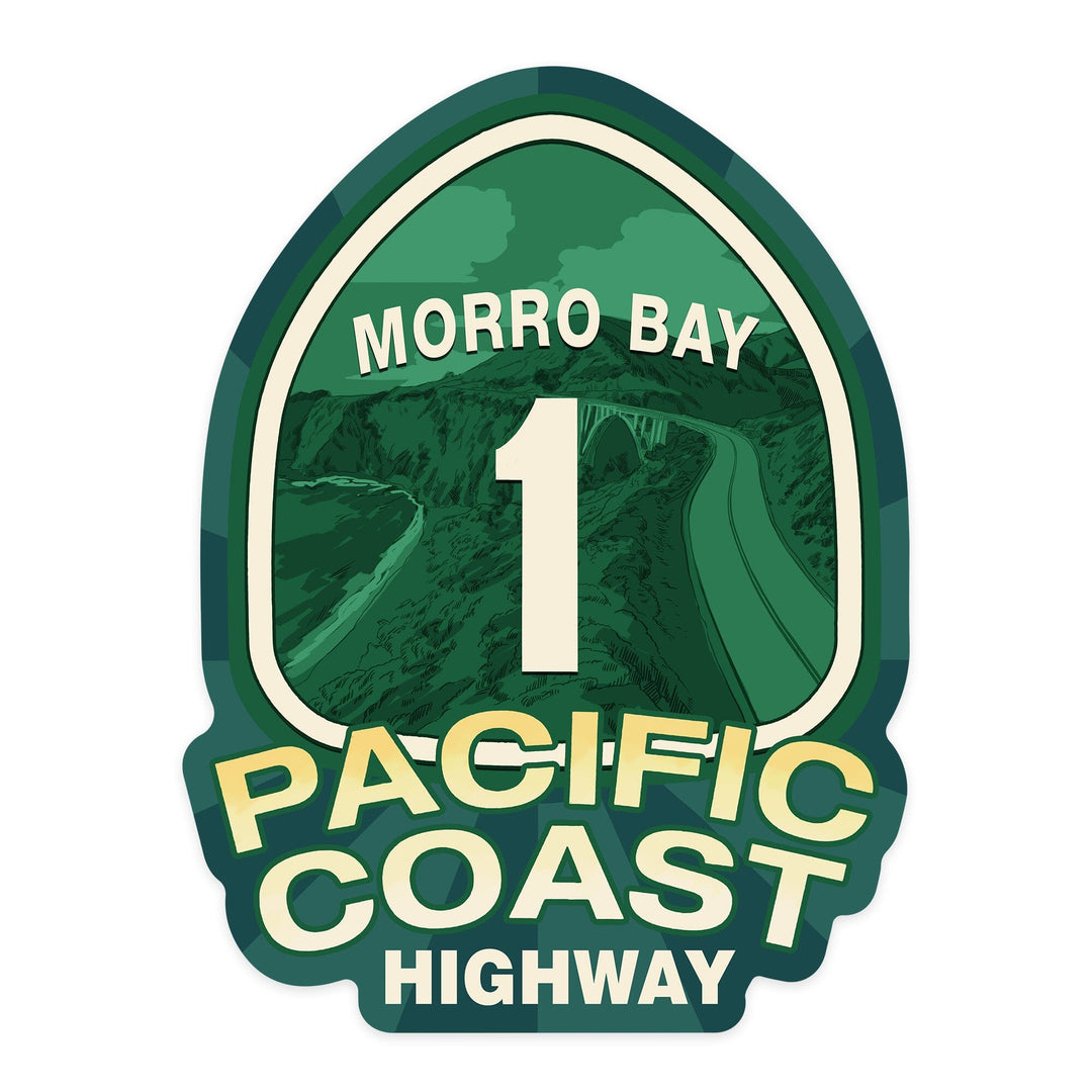 Morro Bay, California, Pacific Coast Highway Sign, Contour, Vinyl Sticker Sticker Lantern Press 