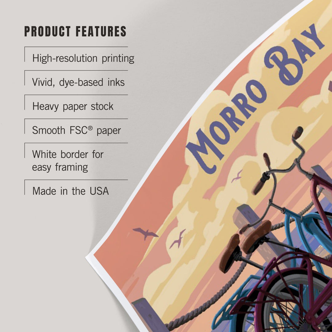 Morro Bay, California, Painterly, The Beach Is Calling, Beach Bikes, Art & Giclee Prints Art Lantern Press 
