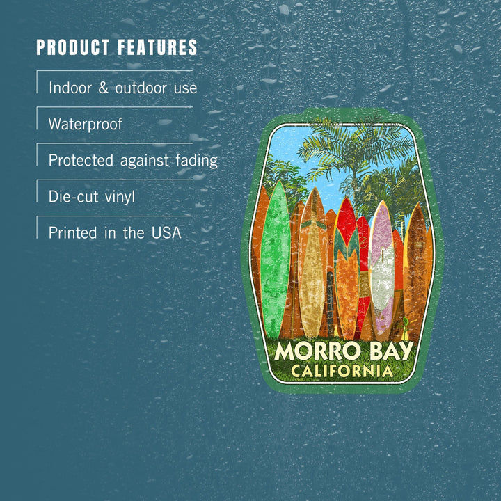 Morro Bay, California, Surfboard Fence, Contour, Vinyl Sticker Sticker Lantern Press 