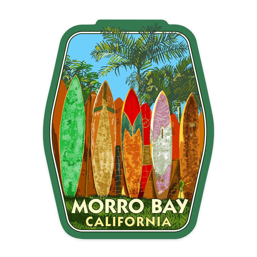 Morro Bay, California, Surfboard Fence, Contour, Vinyl Sticker Sticker Lantern Press 