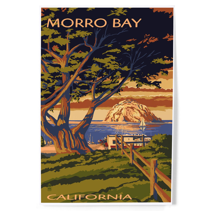 Morro Bay, California, Town View with Morro Rock, Art & Giclee Prints Art Lantern Press 