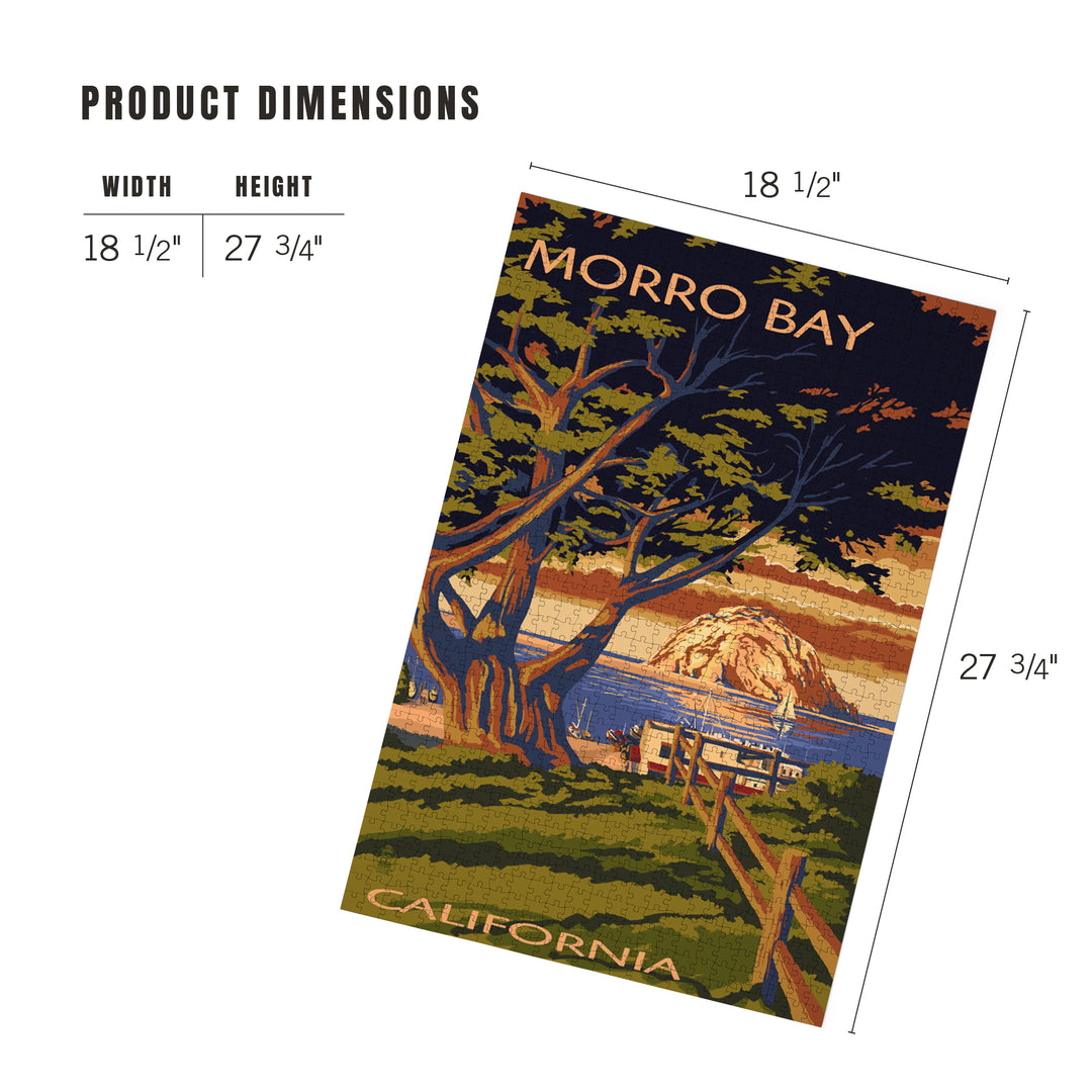Morro Bay, California, Town View with Morro Rock, Jigsaw Puzzle Puzzle Lantern Press 