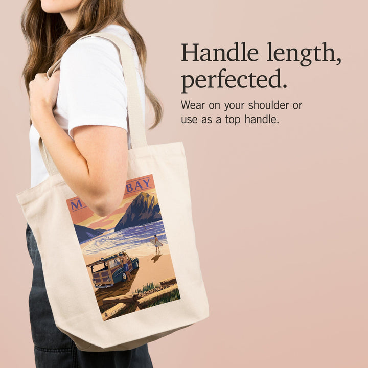 Morro Bay, California, Woody on Beach with Surfer, Tote Bag Totes Lantern Press 