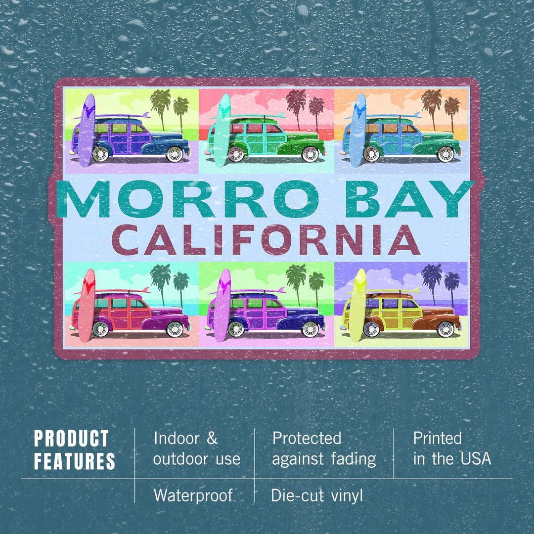 Morro Bay, California, Woody Pop Art, Contour, Vinyl Sticker Sticker Lantern Press 