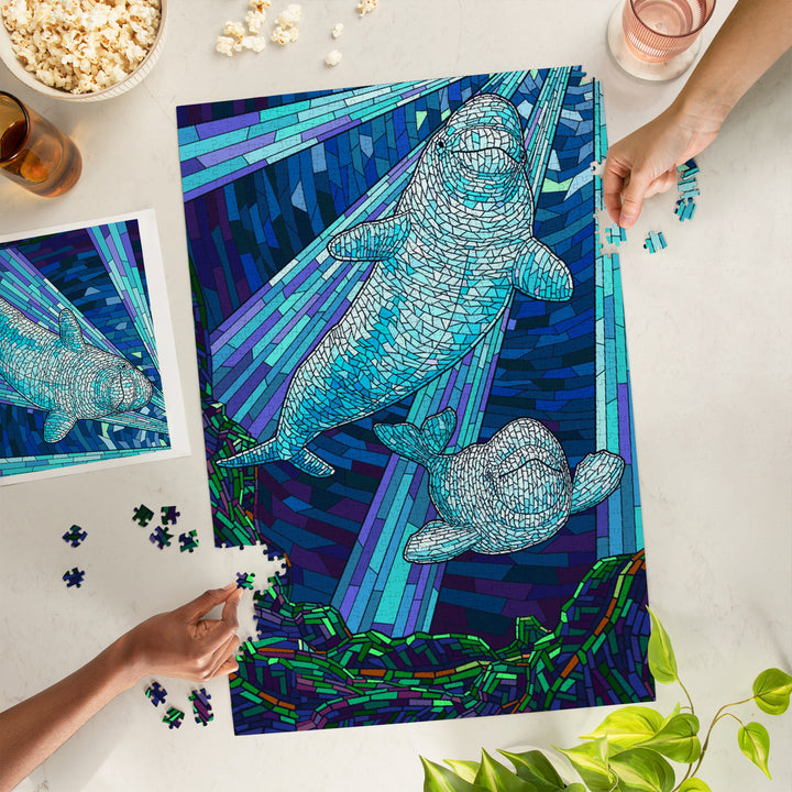 Mosaic, Beluga Whale, Jigsaw Puzzle Puzzle Lantern Press 