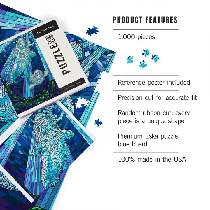 Mosaic, Beluga Whale, Jigsaw Puzzle Puzzle Lantern Press 