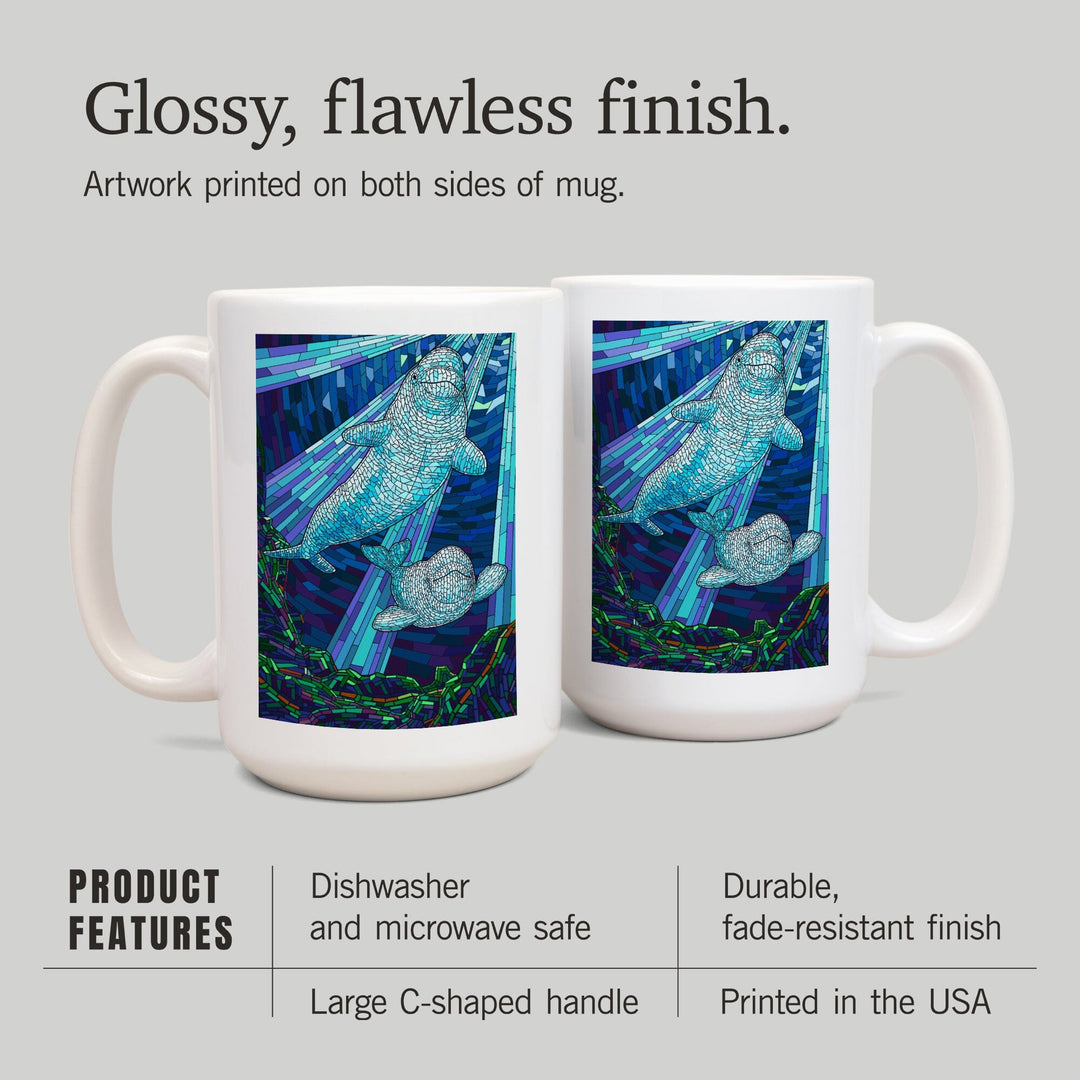 Mosaic, Beluga Whale, Lantern Press Artwork, Ceramic Mug Mugs Lantern Press 