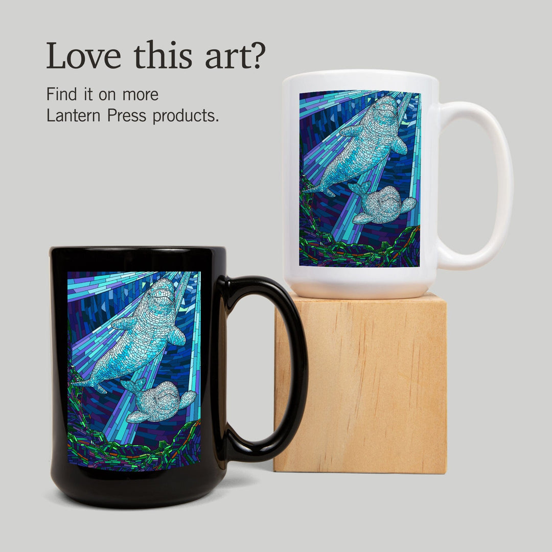 Mosaic, Beluga Whale, Lantern Press Artwork, Ceramic Mug Mugs Lantern Press 