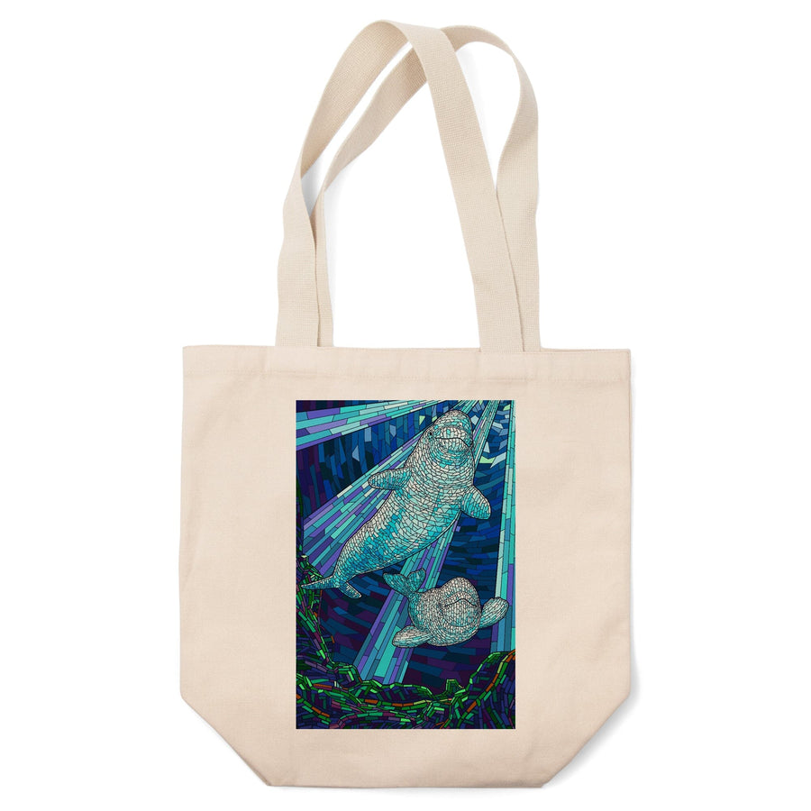 Mosaic, Beluga Whale, Lantern Press Artwork, Tote Bag Totes Lantern Press 