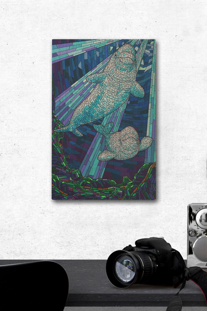 Mosaic, Beluga Whale, Lantern Press Artwork, Wood Signs and Postcards Wood Lantern Press 12 x 18 Wood Gallery Print 