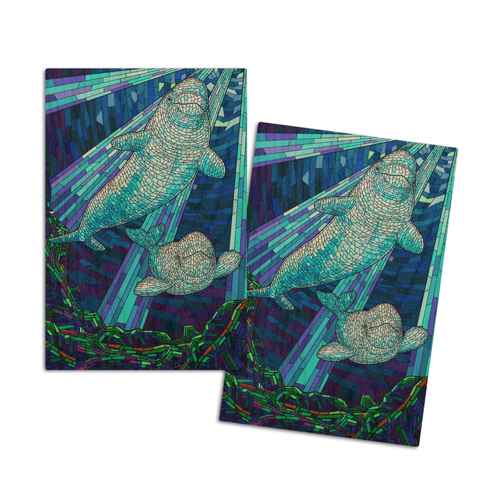 Mosaic, Beluga Whale, Lantern Press Artwork, Wood Signs and Postcards Wood Lantern Press 4x6 Wood Postcard Set 