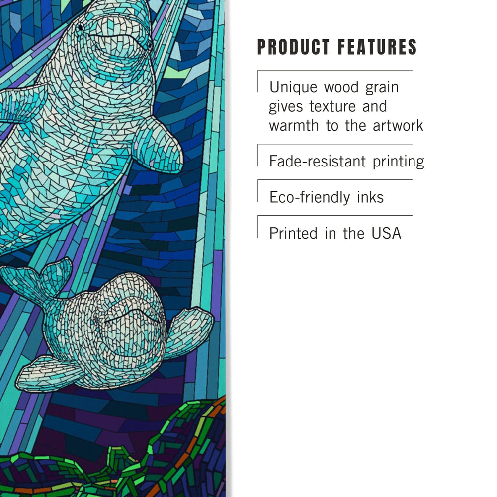 Mosaic, Beluga Whale, Lantern Press Artwork, Wood Signs and Postcards Wood Lantern Press 