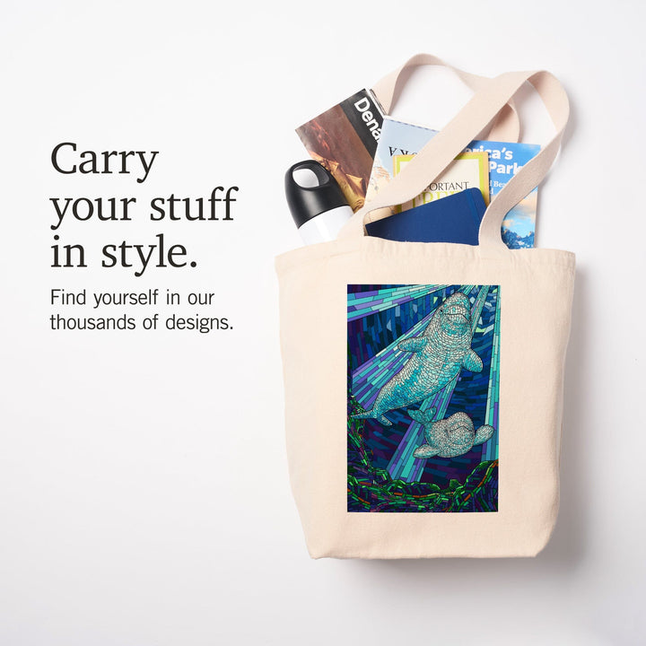 Mosaic, Beluga Whale, Tote Bag Totes Lantern Press 