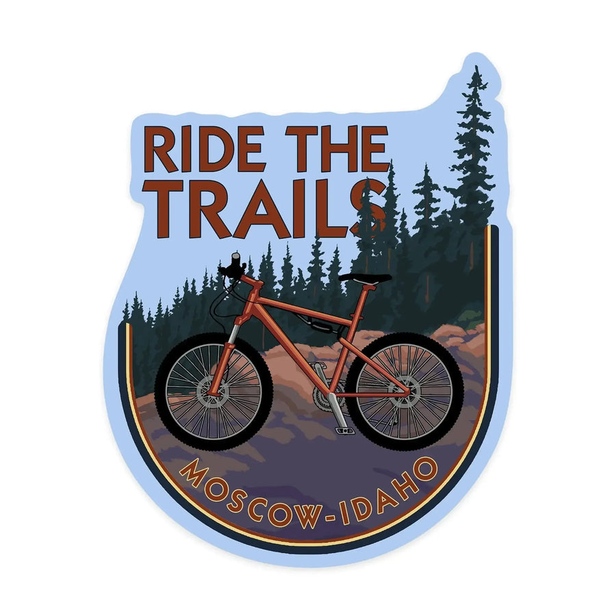 mountainbike moscow Moscow, Idaho, Ride the Trails, Mountain Bike Scene, Contour, Lantern Press Artwork, Vinyl Sticker Large