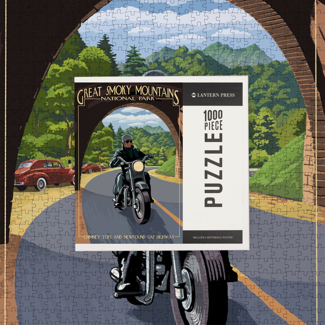 Motorcycle and Tunnel, Great Smoky Mountains National Park, TN, Jigsaw Puzzle Puzzle Lantern Press 