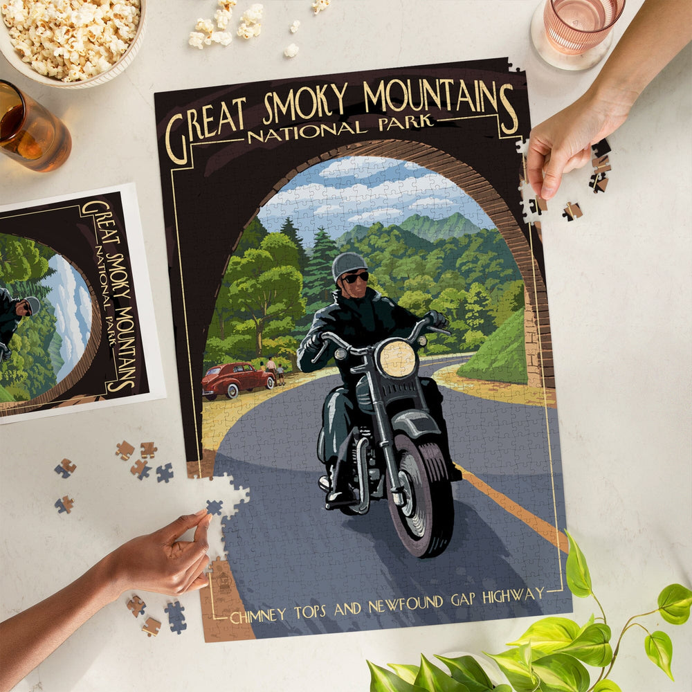 Motorcycle and Tunnel, Great Smoky Mountains National Park, TN, Jigsaw Puzzle Puzzle Lantern Press 