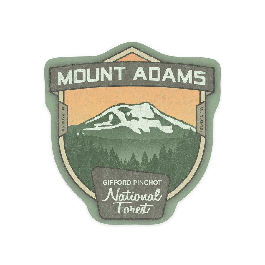 Mount Adams, Washington, Pacific Northwest Volcanoes, Contour, Vinyl Sticker Sticker Lantern Press 