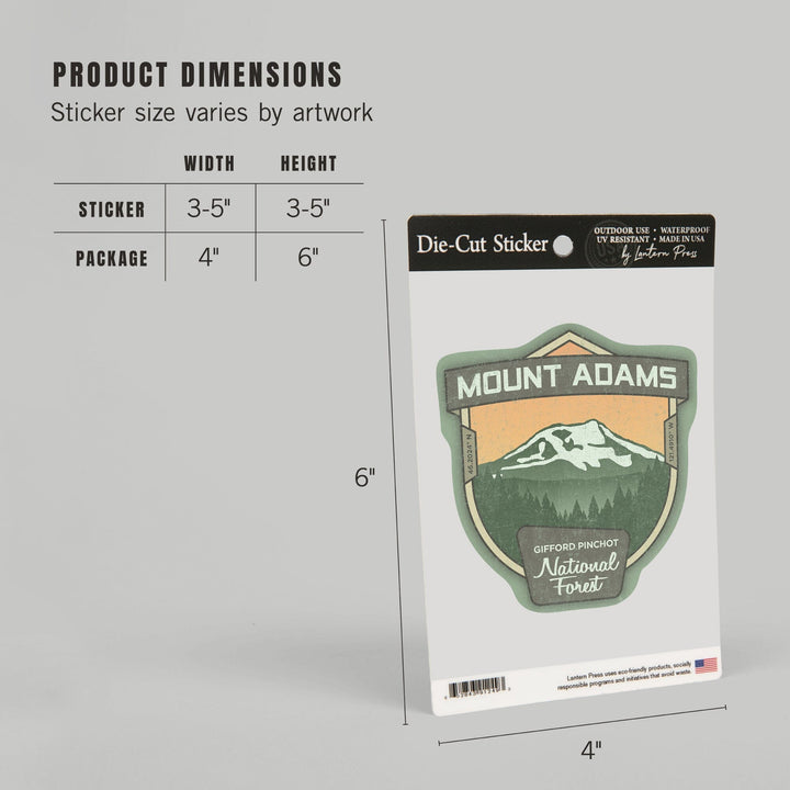 Mount Adams, Washington, Pacific Northwest Volcanoes, Contour, Vinyl Sticker Sticker Lantern Press 