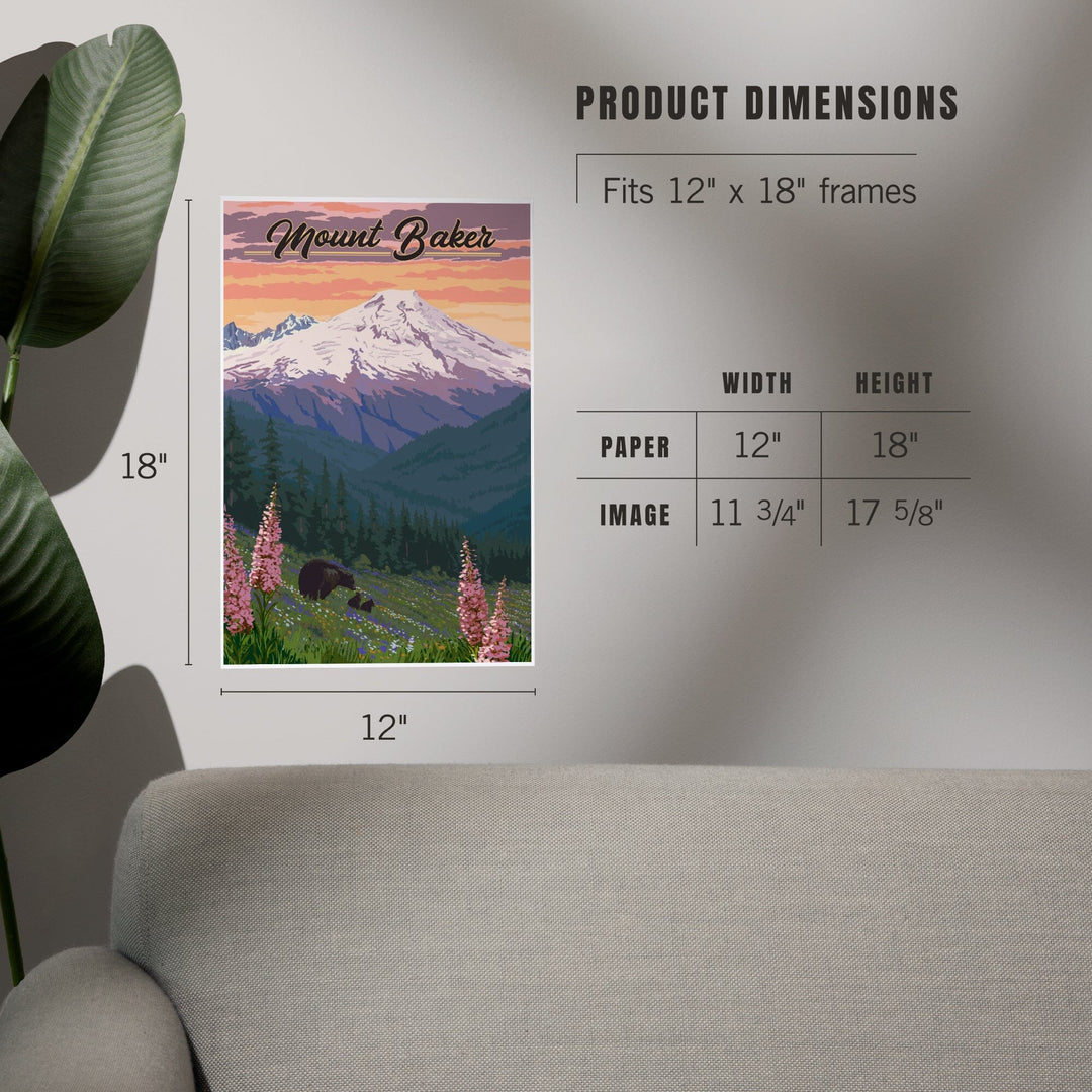 Mount Baker, Washington, Bears and Spring Flowers, Art & Giclee Prints Art Lantern Press 