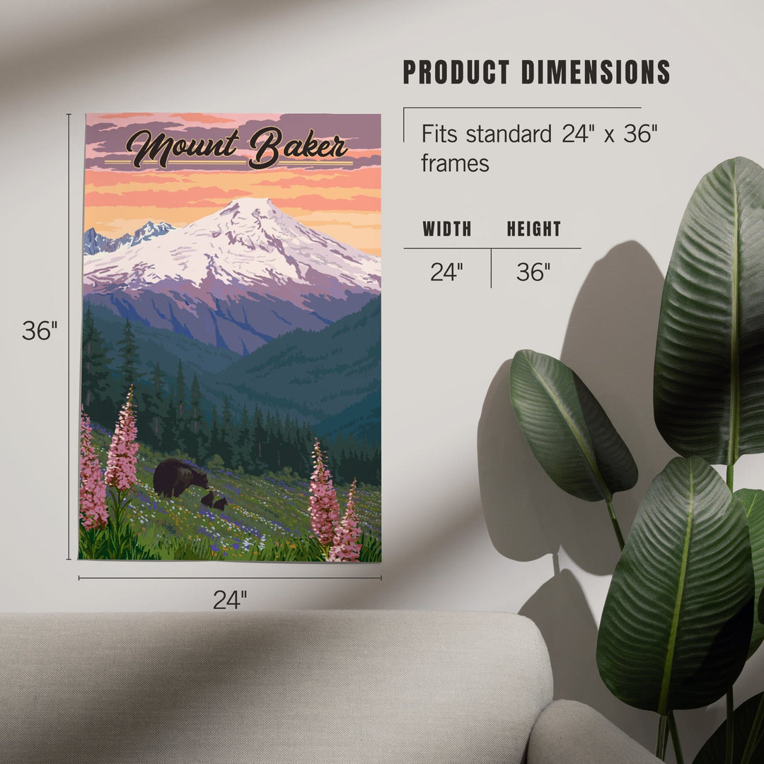 Mount Baker, Washington, Bears and Spring Flowers, Art & Giclee Prints Art Lantern Press 