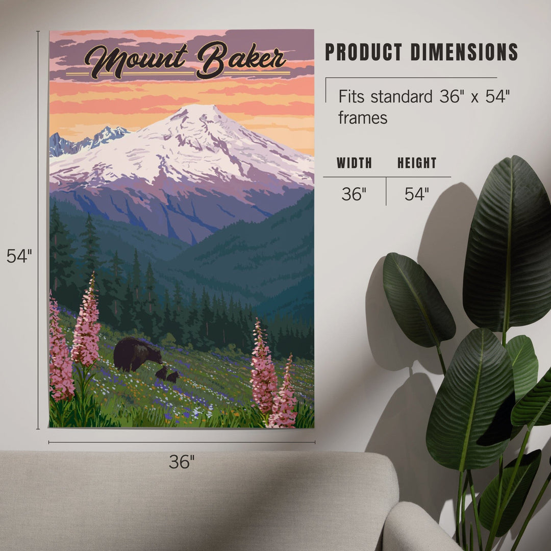 Mount Baker, Washington, Bears and Spring Flowers, Art & Giclee Prints Art Lantern Press 