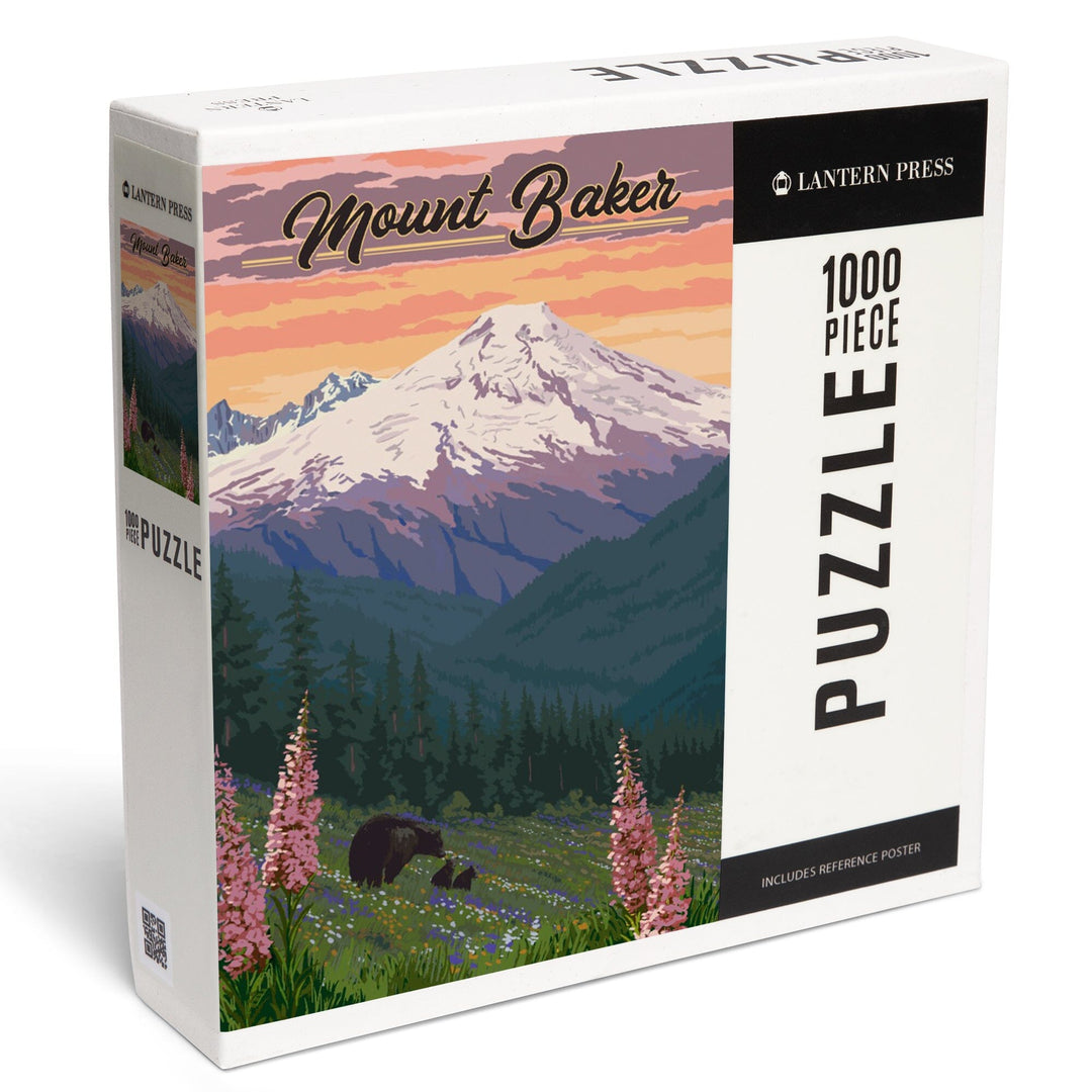 Mount Baker, Washington, Bears and Spring Flowers, Jigsaw Puzzle Puzzle Lantern Press 