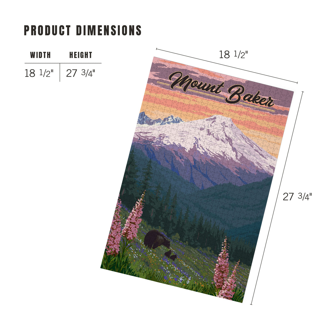 Mount Baker, Washington, Bears and Spring Flowers, Jigsaw Puzzle Puzzle Lantern Press 