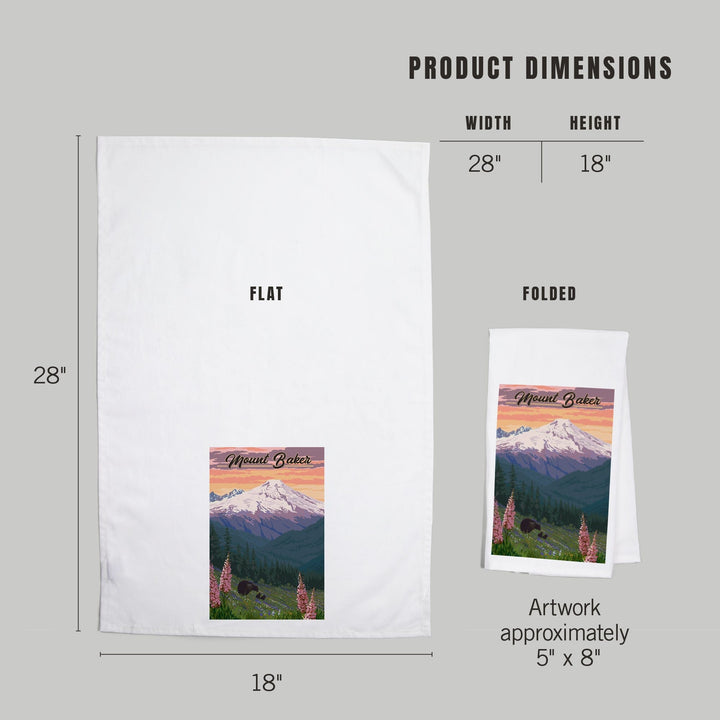 Mount Baker, Washington, Bears and Spring Flowers, Organic Cotton Kitchen Tea Towels Kitchen Lantern Press 